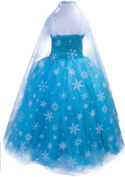 Bahar Tasarım ve Moda Mavi Elsa Frozen Uzun Pelerinli Askılı Kostüm