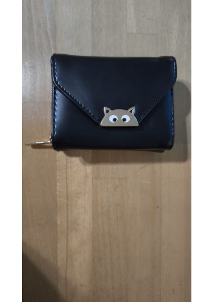 Kedi Figürü Tokalı Turuncu Renk Fermuarlı Çok Bölmeli Kadın Cüzdan - Küçük