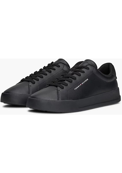 Erkek Pebble Grain Court Sneaker - Siyah