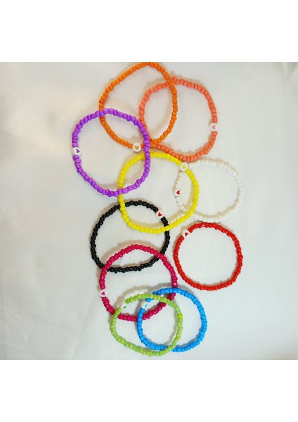 Yavruağzı Renkli Boncuklu Kalp Figürlü Kalp Aşk Özlem Sonsuzluk Hediyelik Bileklik modelleri