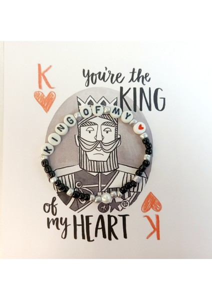 King Of My Heart - El Yapımı Mesajlı Inci Harf Boncuk Kalp Figür Detaylı Bileklik