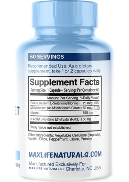 Maxlife Naturals Neuro Nacet N-Acetyl Cysteine 60 Capsul fiyatları
