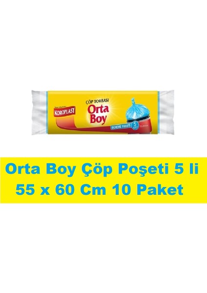 Çöp Poşeti Orta Boy Mavi 5 Li 55 x 60 cm x 10 Paket