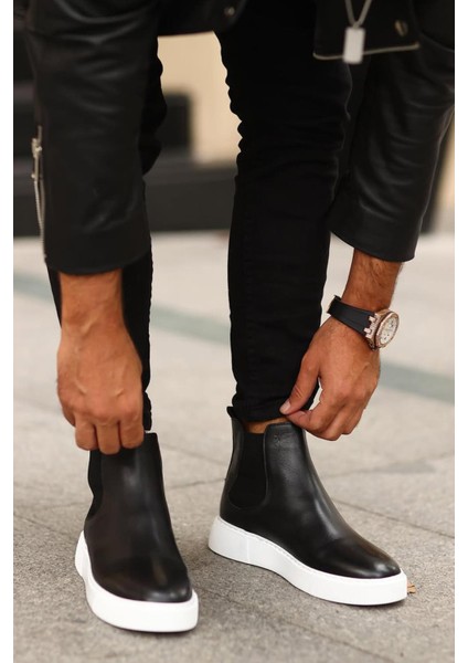 - Siyah Deri Erkek Chelsea Bot - Beyaz Taban - 250-041 fiyatları
