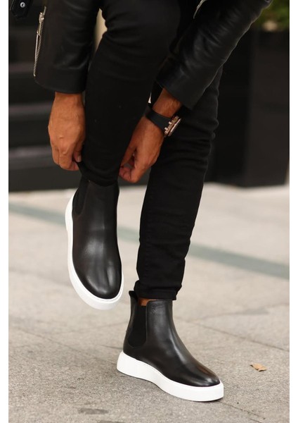 - Siyah Deri Erkek Chelsea Bot - Beyaz Taban - 250-041 fırsatları