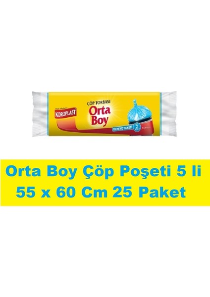 Çöp Poşeti Orta Boy Mavi 5 Li 55 x 60 cm x 25 Paket