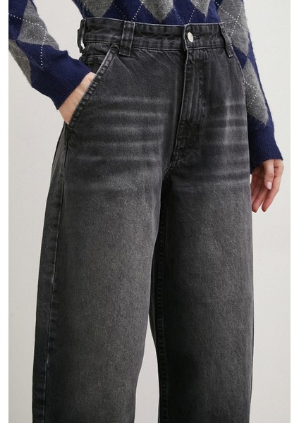 Yüksek Bel Baggy Jean Siyah