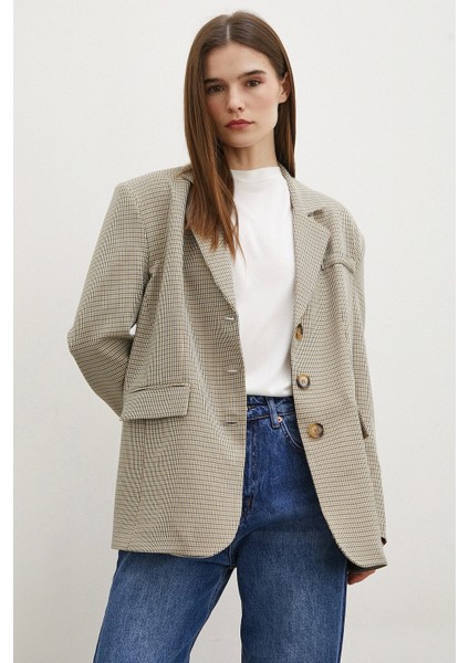 Ekose Blazer Ceket Kahve