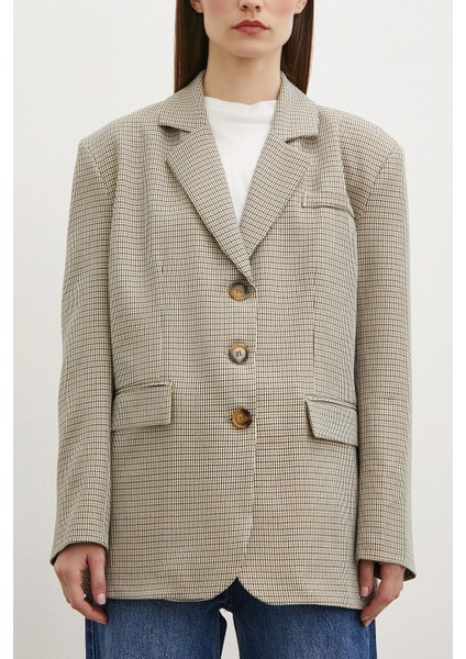 Ekose Blazer Ceket Kahve