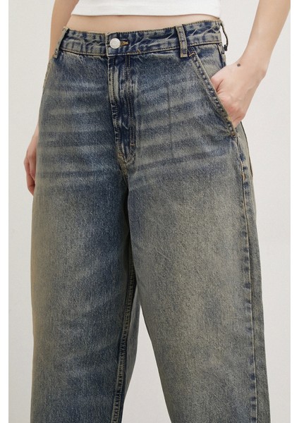 Yüksek Bel Baggy Jean Lacivert