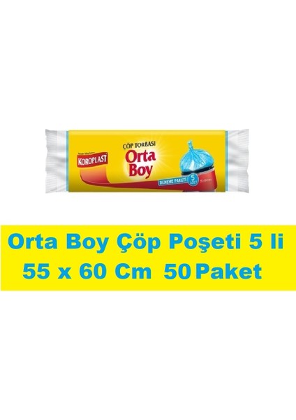 Çöp Poşeti Orta Boy Mavi 5 Li 55 x 60 cm x 50 Paket