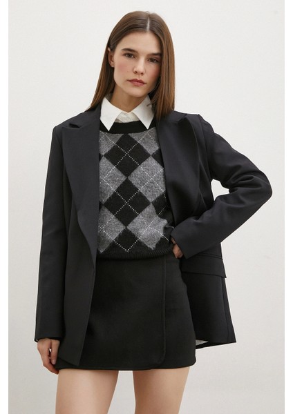 Baklava Desen Şardonlu Kazak Siyah modelleri