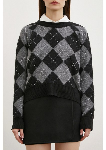 Baklava Desen Şardonlu Kazak Siyah fırsatları