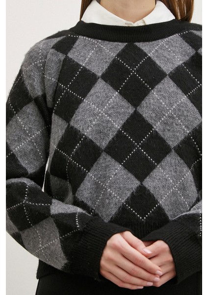 Baklava Desen Şardonlu Kazak Siyah indirimleri