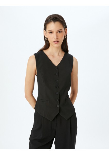 Kruvaze V Yaka Düğmeli Blazer Yelek modelleri