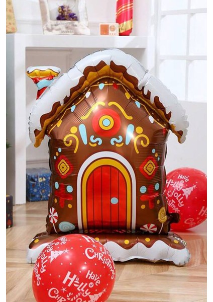 Ayaklı Çikolata Evi Folyo Balon Yılbaşı Balonu 100 cm