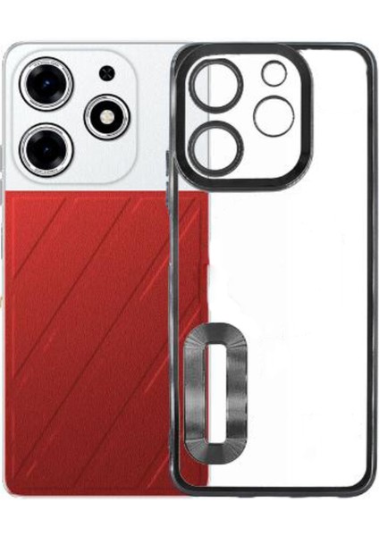 Tecno Spark 10 Pro Kapak Yanları Renkli Lens Korumalı Logo Gösteren Şeffaf Luxury Silikon Kılıf - Siyah