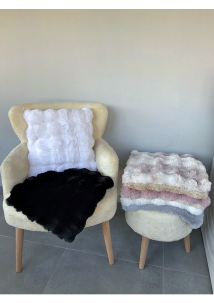 Bubble Tavşan Tüyü, Çift Taraflı, Gizli Fermuarlı Pofuduk Kırlent Kılıfı 40x40 Kar Beyaz modelleri