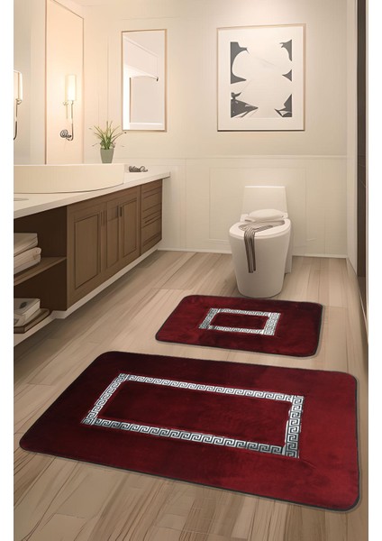 Meram Kaymaz Taban,süper Emici 2'li Ultra Lüks Deri Detaylı Banyo Paspası Seti