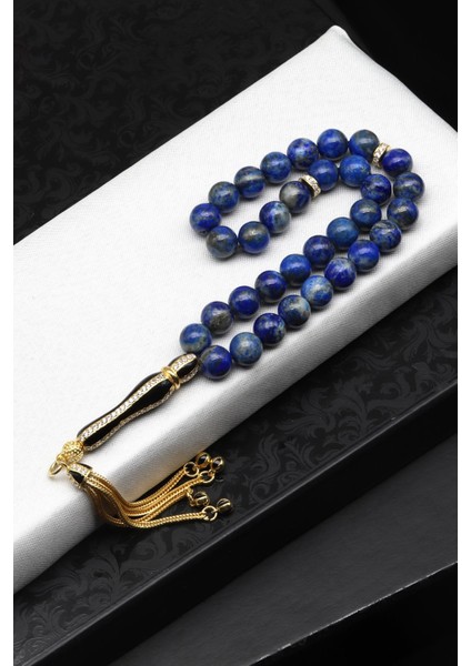 Lapis Lazuli Doğal Taş Tesbih 925 Ayar Gümüş 8 mm Küre Kesim