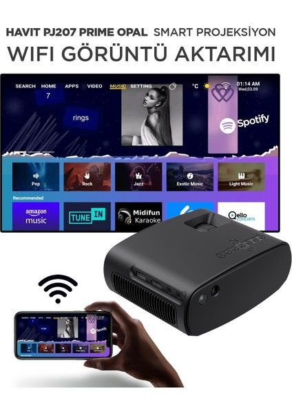 Havit PJ207 Prime Opal Taşınabilir Hd Projeksiyon Cihazı 1080P Desteği, Wi-Fi, Bluetooth, Ekran Yansıtma