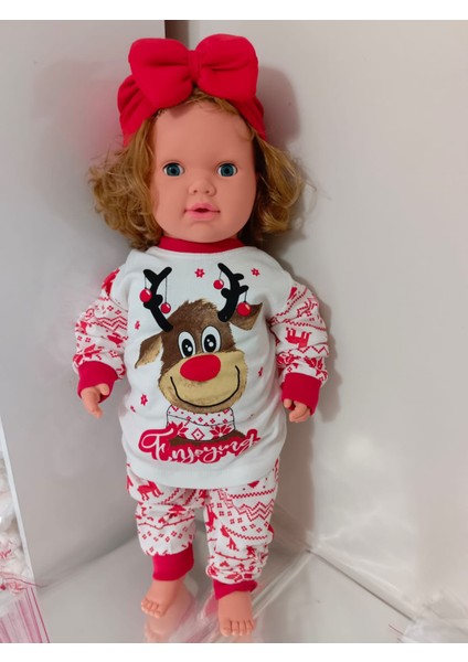 Yılbaşı Konsept Noel Yeniyıl Etnik Desen Geyikli Çocuk Pijama Takım
