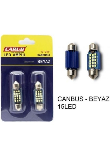 Ampul 12V-24V 15 LED 36MM Sofit Metal Beyaz Canbus 13