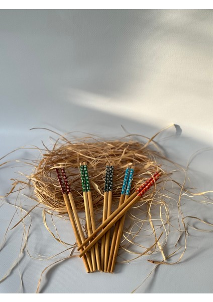 Organik Bambu Çin Yemek Çubuğu 10 Adet Renkli Chopstick