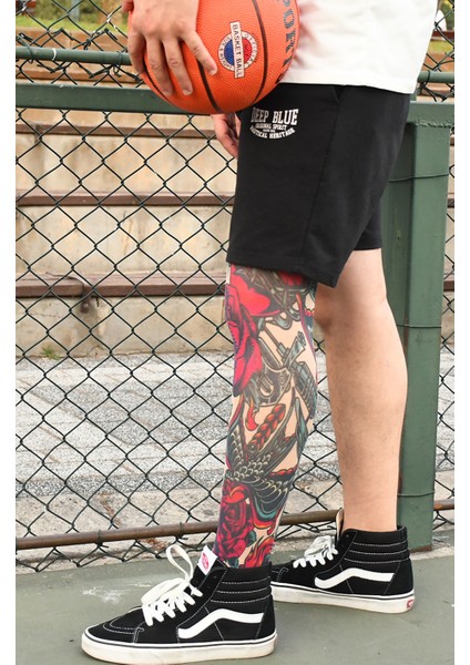 Giyilebilir Renkli Desenli Bacak Dövmesi 3D Baskılı Tattoo
