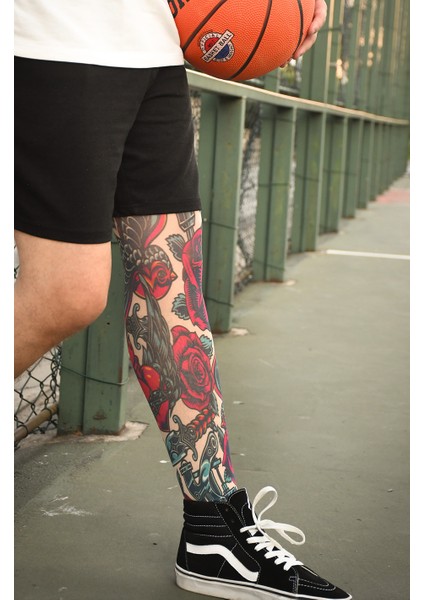 Giyilebilir Renkli Desenli Bacak Dövmesi 3D Baskılı Tattoo