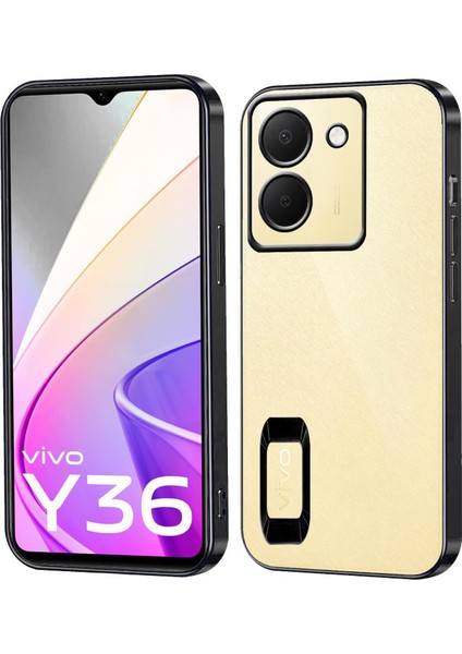 Vivo Y36 Kapak Yanları Renkli Lens Korumalı Logo Gösteren Şeffaf Luxury Silikon Kılıf - Siyah