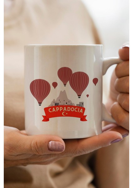 Kapadokya Sıcak Hava Balonu Baskılı Premium Yılbaşı Hediyesi Kupa Bardak