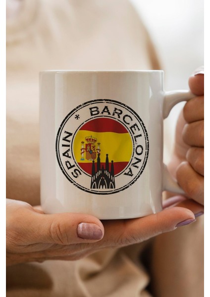 Barcelona- Spain Bayrağı Baskılı Yılbaşı Hediyesi Kupa Bardak