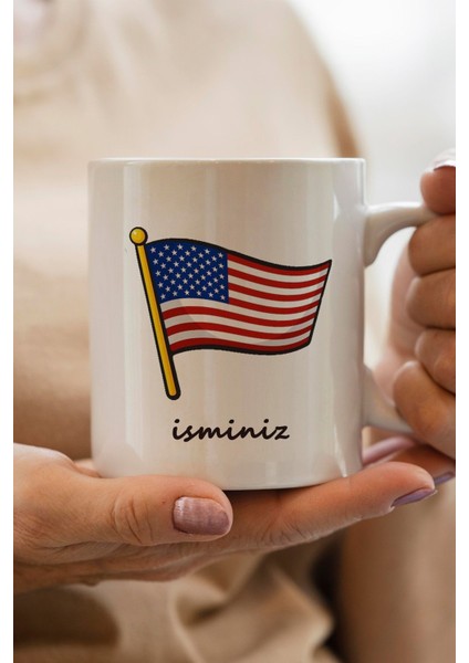 Amerika Bayrağı Baskılı Kişiye Özel Işimli Yılbaşı Hediyesi Kupa Bardak