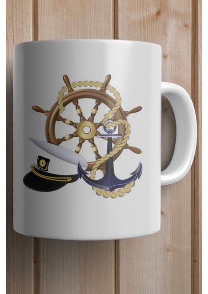 Kaptan Şapkası Dümen ve Çapa Baskılı Yılbaşı Hediyesi Kupa Bardak fiyatları