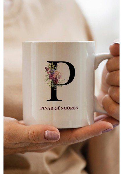 P Harfi Kişiye Özel Baskılı Yılbaşı Hediyesi Kupa Bardak