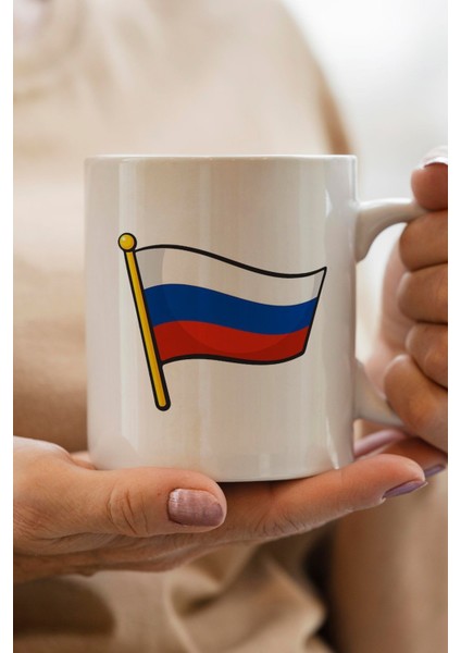 Russia- Rusya Bayrağı Baskılı Premium Yılbaşı Hediyesi Kupa Bardak