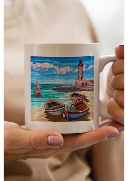 Deniz Tekne Manzara Baskılı Premium Yılbaşı Hediyesi Kupa Bardak