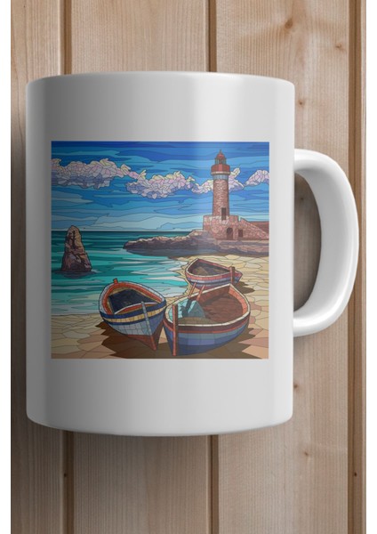 Deniz Tekne Manzara Baskılı Premium Yılbaşı Hediyesi Kupa Bardak fiyatları