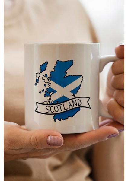 Scotland- Iskoçya Bayrağı Harita Baskılı Yılbaşı Hediyesi Kupa Bardak
