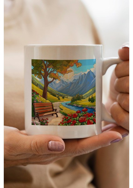 Manzara Resmi Baskılı Premium Yılbaşı Hediyesi Kupa Bardak