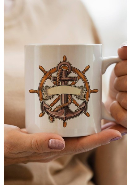 Gemi Çapası ve Dümeni Baskılı Yılbaşı Hediyesi Kupa Bardak