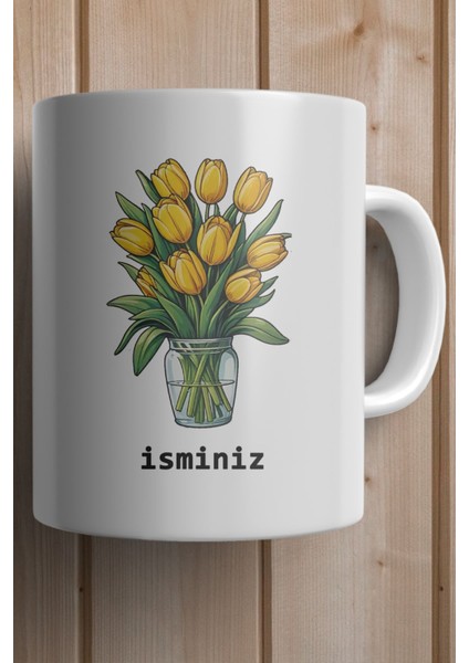 Sarı Laleler Baskılı Kişiye Özel Isimli Yılbaşı Hediyesi Kupa Bardak fiyatları