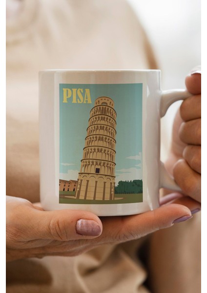 Pisa Kulesi Baskılı Yılbaşı Hediyesi Kupa Bardak