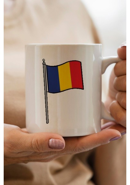 Romanya Bayrağı Baskılı Premium Yılbaşı Hediyesi Kupa Bardak