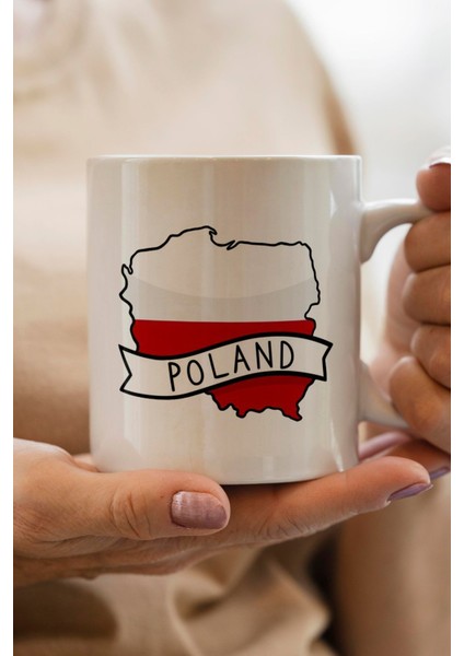 Poland- Polonya Bayrağı Harita Baskılı Yılbaşı Hediyesi Kupa Bardak