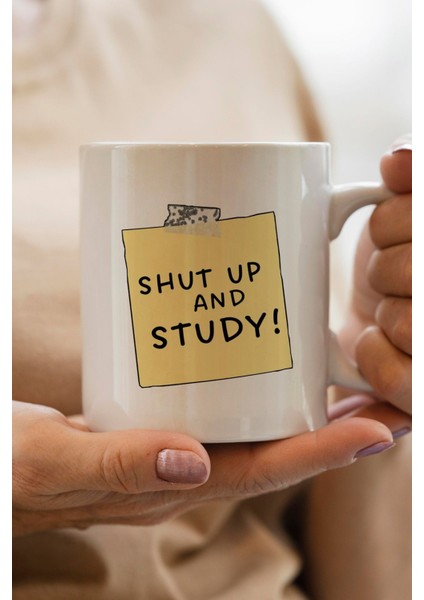 Sh*t Up And Study! Baskılı Premium Yılbaşı Hediyesi Kupa Bardak