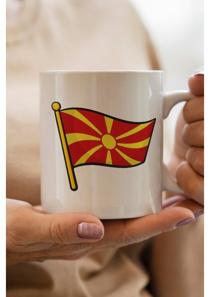 Makedonya Bayrağı Baskılı Premium Yılbaşı Hediyesi Kupa Bardak