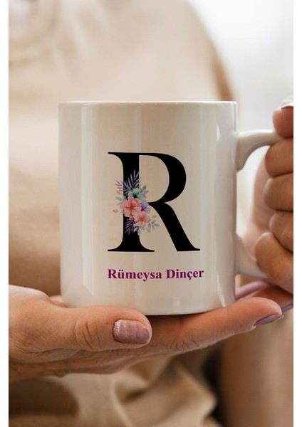 R Harfi Kişiye Özel Baskılı Yılbaşı Hediyesi Kupa Bardak