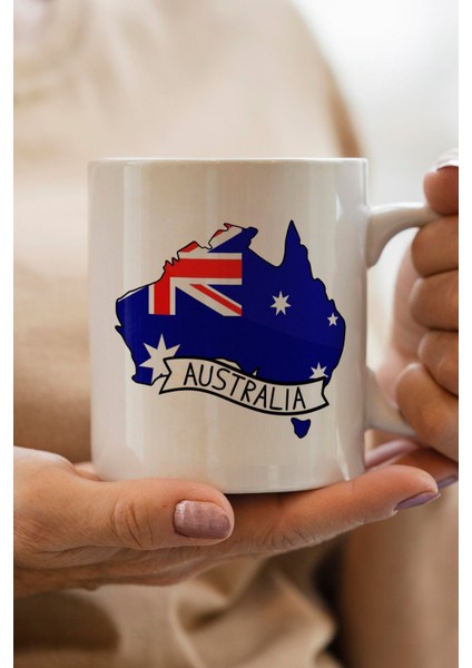 Avustralya Bayrağı Harita Baskılı Yılbaşı Hediyesi Kupa Bardak